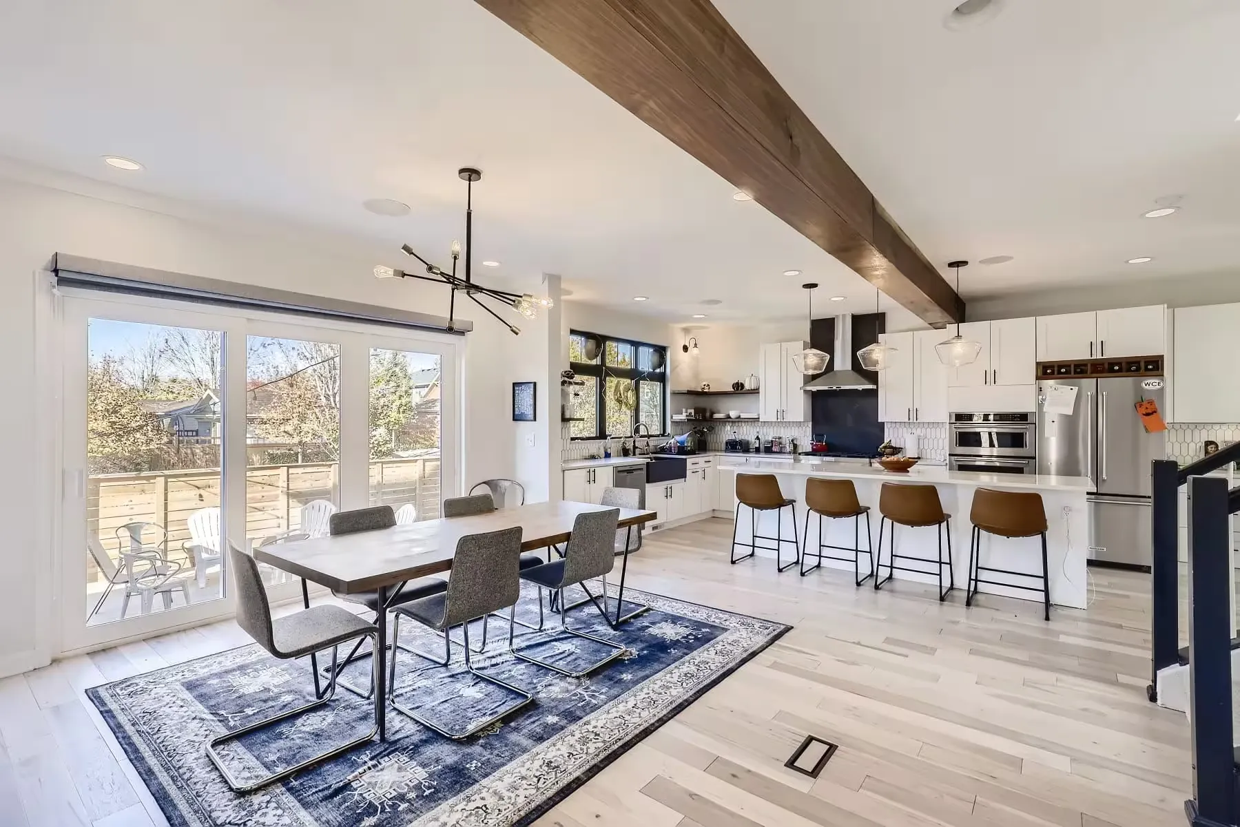 Finished modern residential renovation interior with cabinetry wood and natural light